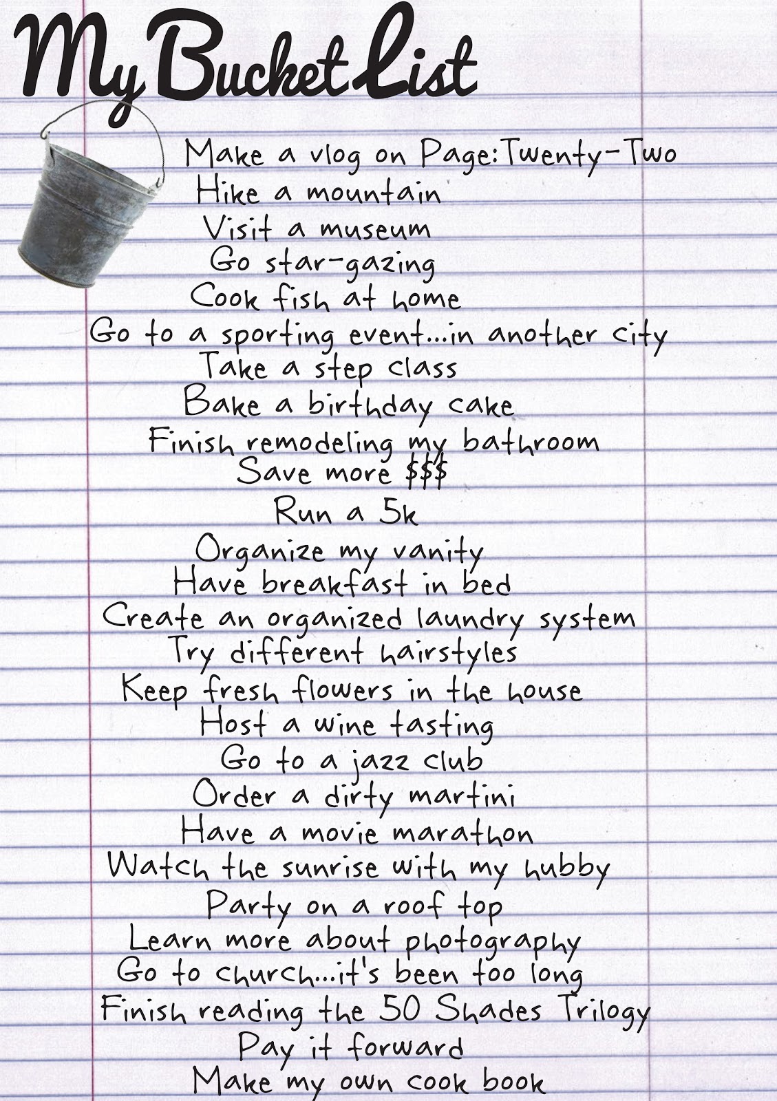 Page TwentyTwo What is on YOUR Bucket List? Link up!!